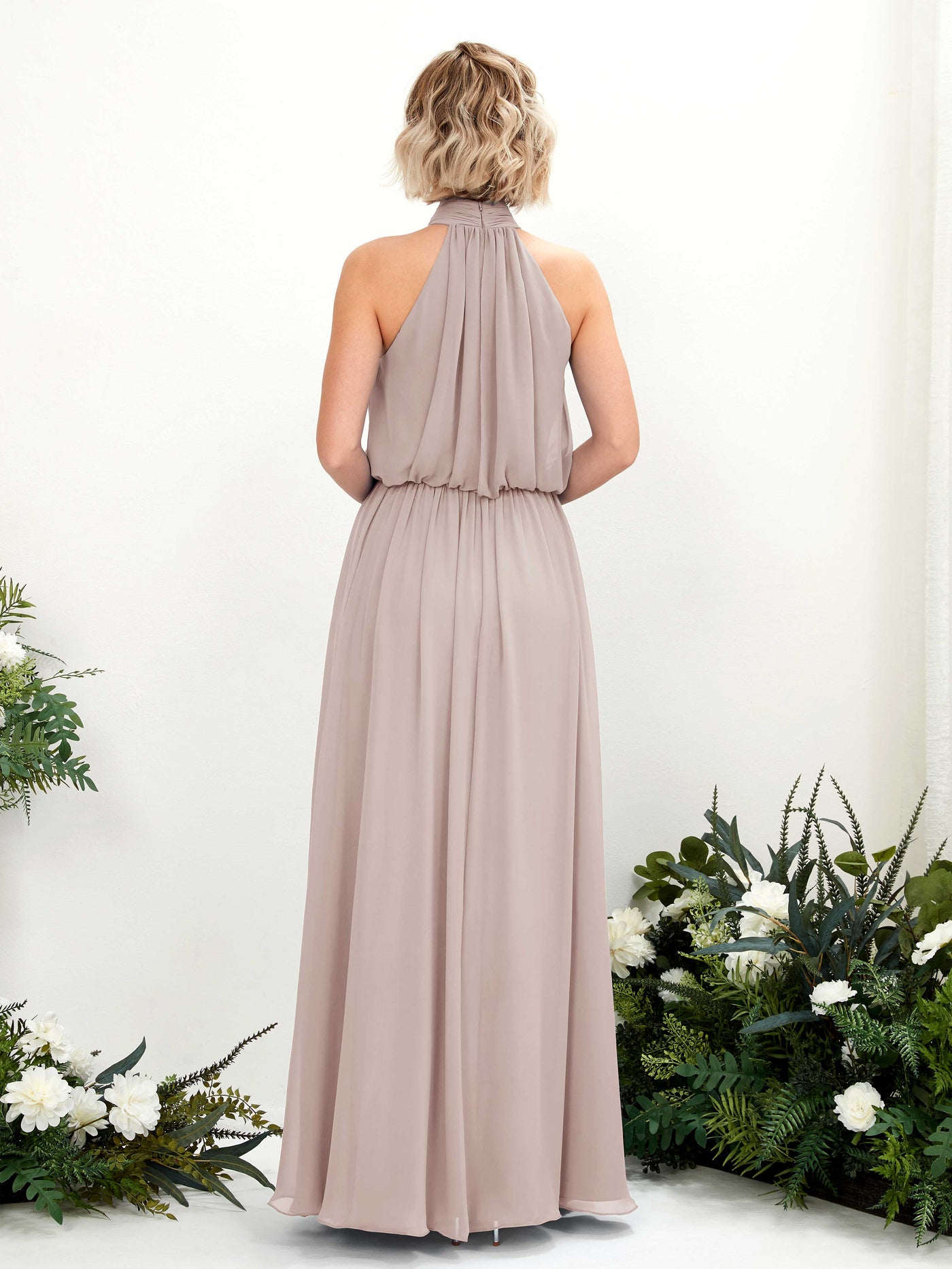 Halter Sleeveless Chiffon Bridesmaid Dress - Taupe (81222924)#color_taupe