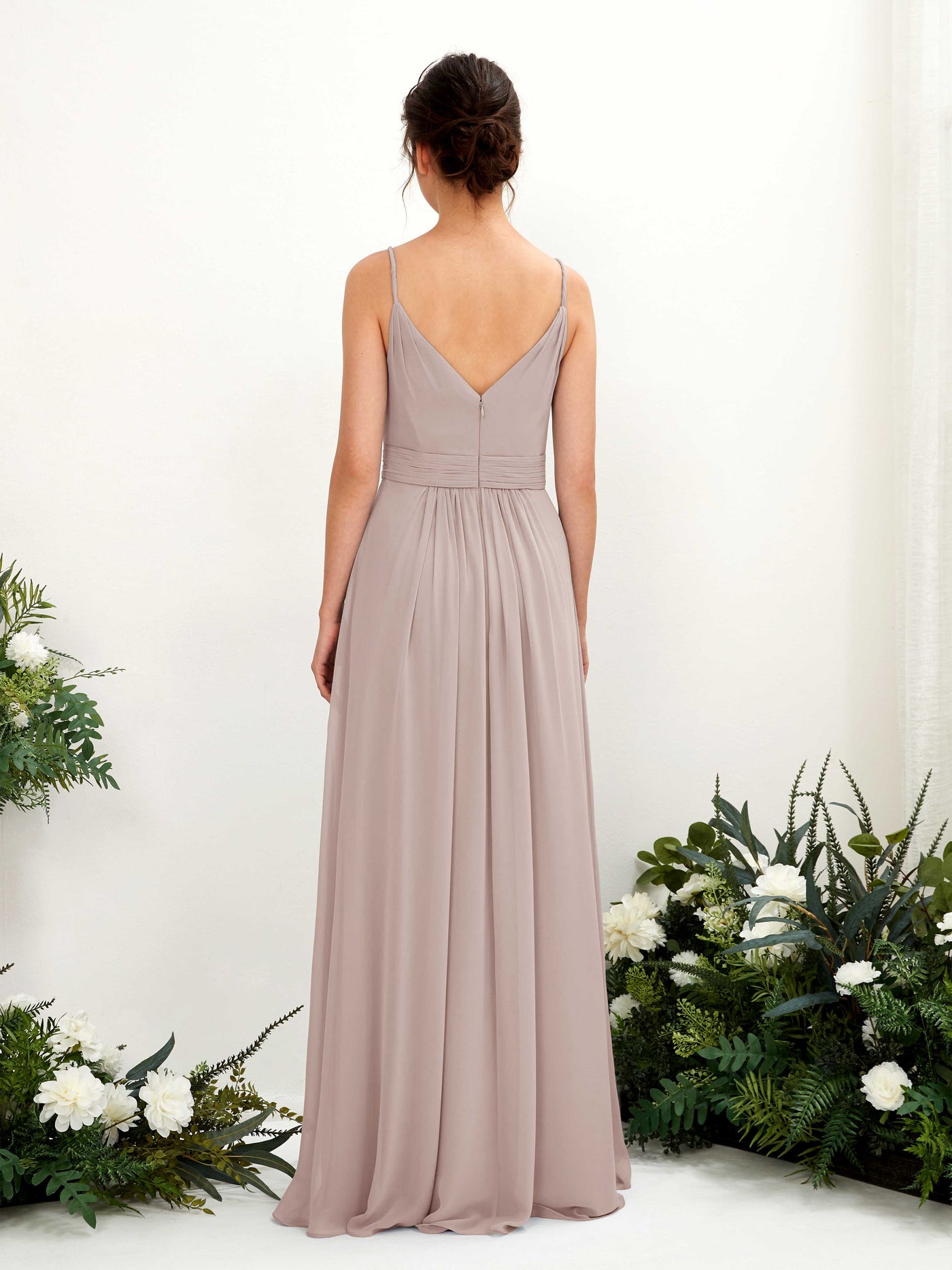 Spaghetti-straps V-neck Sleeveless Bridesmaid Dress - Taupe (81223924)#color_taupe