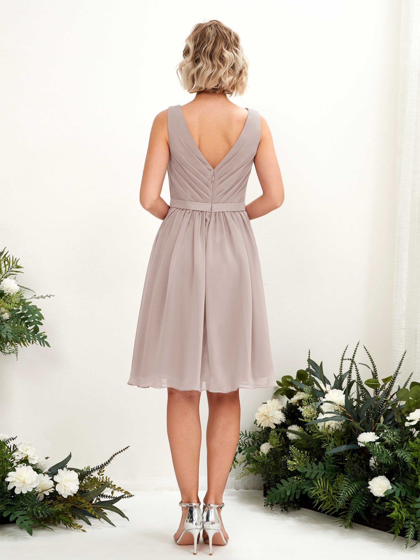 V-neck Sleeveless Chiffon Bridesmaid Dress - Taupe (81224824)#color_taupe
