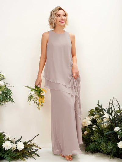 Carlyna Finna Sheath Taupe Bridesmaid Dress Maxi Sleeveless Round Neck Dress Front View #color_taupe