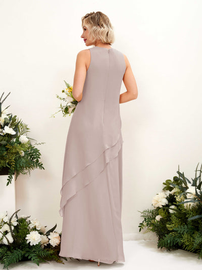 Carlyna Finna Sheath Taupe Bridesmaid Dress Maxi Sleeveless Round Neck Dress Back View #color_taupe