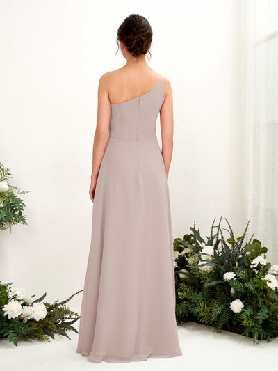 Carlyna Crystal A-Line Taupe Bridesmaid Dress Maxi Sleeveless One Shoulder Dress Back View #color_taupe