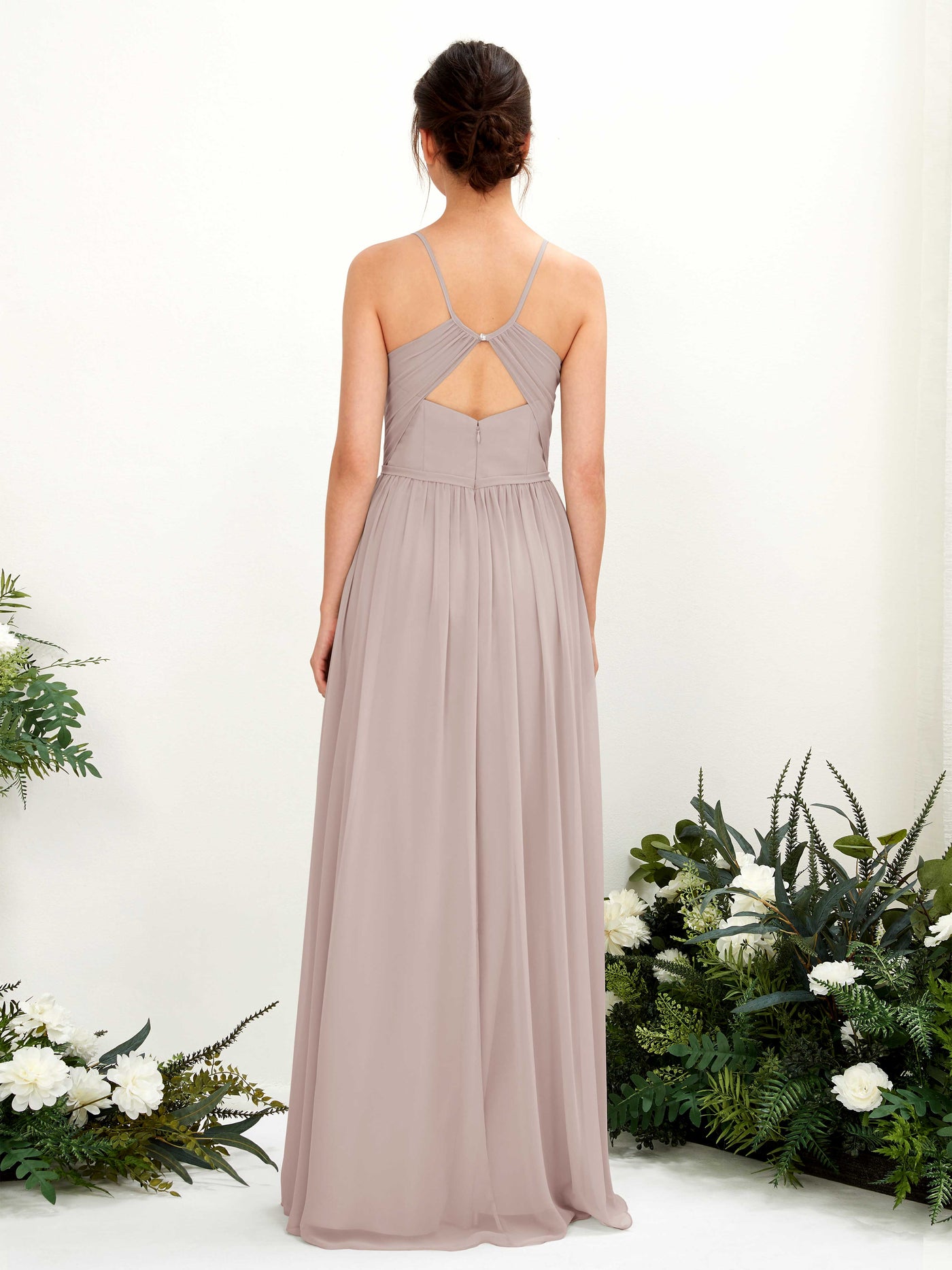 Spaghetti-straps V-neck Chiffon Bridesmaid Dress - Taupe (81221424)#color_taupe