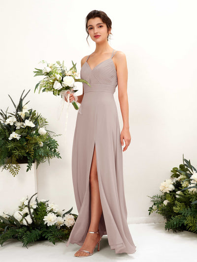 Carlyna Joa A-Line Taupe Bridesmaid Dress Maxi Sleeveless V-Neck Dress #color_taupe