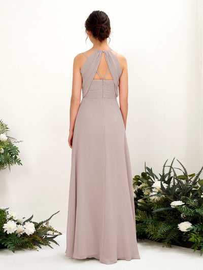 Carlyna Joa A-Line Taupe Bridesmaid Dress Maxi Sleeveless V-Neck Dress #color_taupe