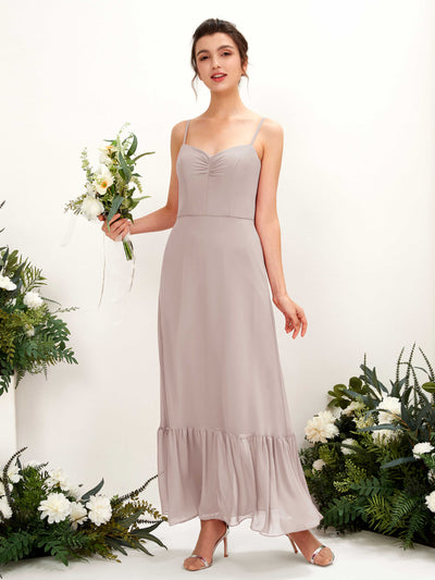 Carlyna Delia Sheath Taupe Bridesmaid Dress Maxi Sleeveless Spaghetti Strap Dress Front View #color_taupe