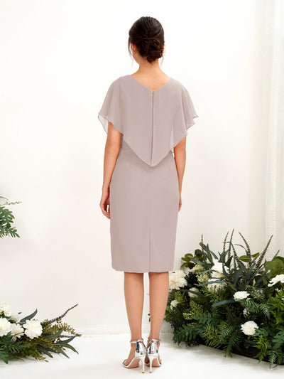 Carlyna Vanessa Sheath Taupe Bridesmaid Dress Knee-Length Cap Sleeve V-Neck Dress #color_taupe