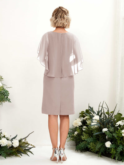 Carlyna Tey Sheath Taupe Bridesmaid Dress Knee-Length Cap Sleeve V-Neck Dress #color_taupe