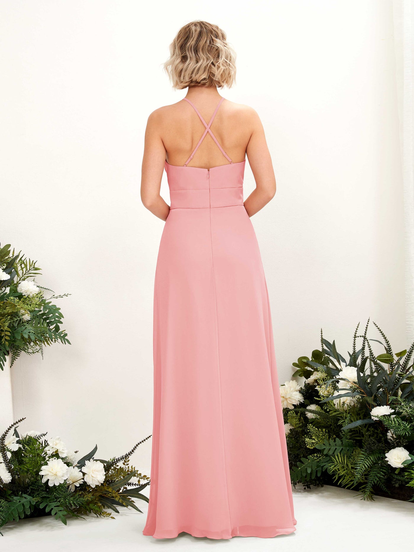 A-line Ball Gown Halter Spaghetti-straps Sleeveless Bridesmaid Dress - Ballet Pink (81225240)#color_ballet-pink