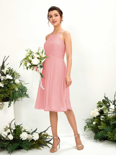 Carlyna Davina A-Line Ballet Pink Bridesmaid Dress Knee-Length Sleeveless Round Neck Dress Front View #color_ballet-pink