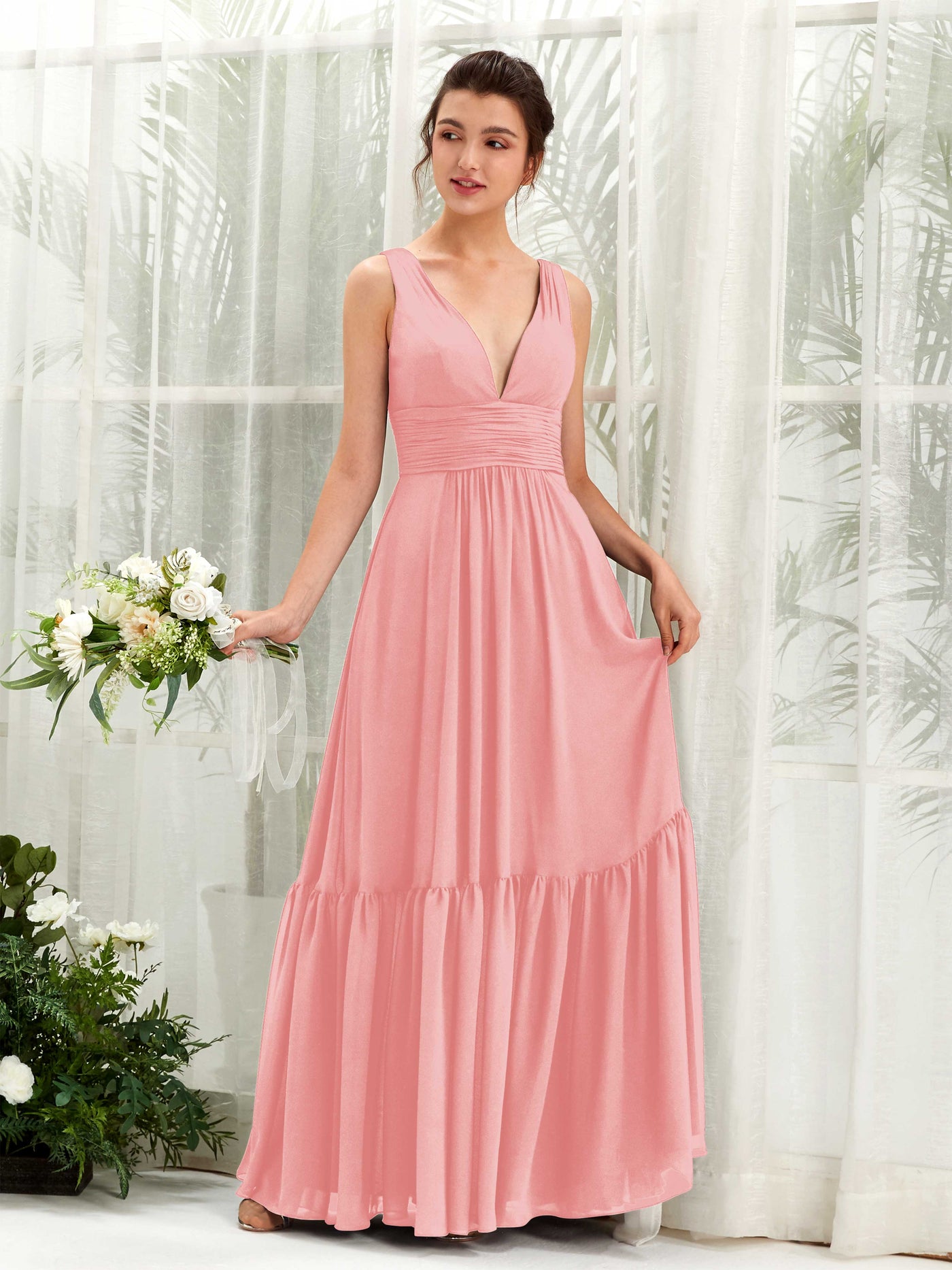 A-line Maternity Straps Sleeveless Chiffon Bridesmaid Dress - Ballet Pink (80223740)#color_ballet-pink