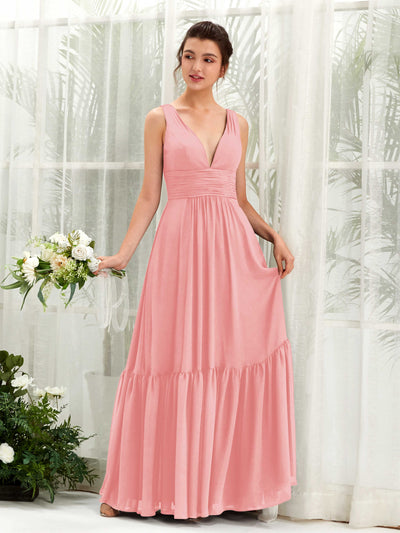 Carlyna Alissa A-Line Ballet Pink Bridesmaid Dress Maxi Sleeveless V-Neck Dress Front View #color_ballet-pink