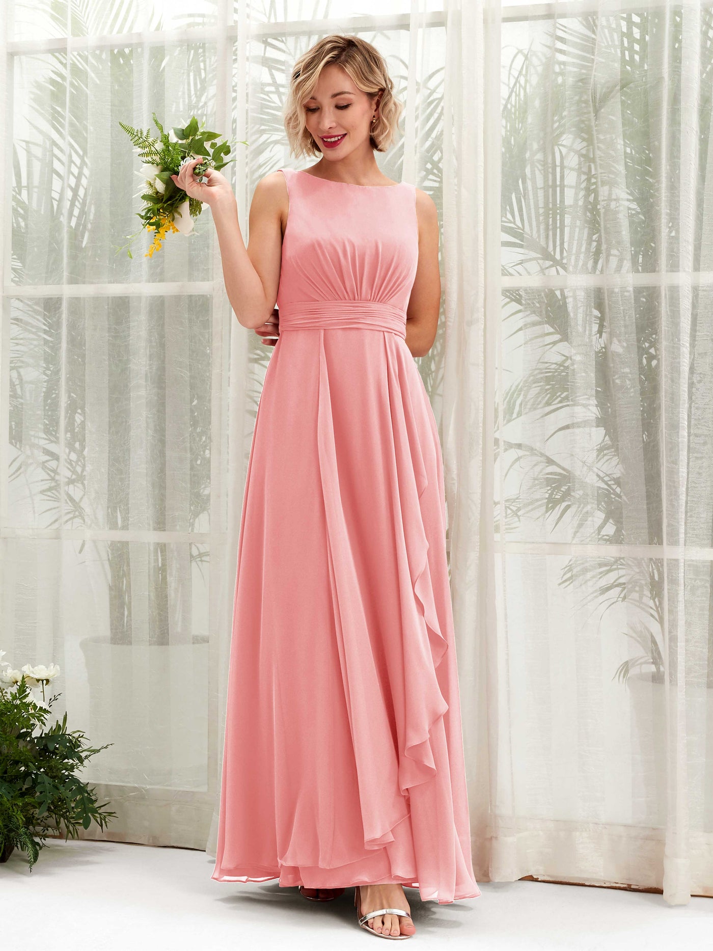 A-line Bateau Sleeveless Chiffon Bridesmaid Dress - Ballet Pink (81225840)#color_ballet-pink