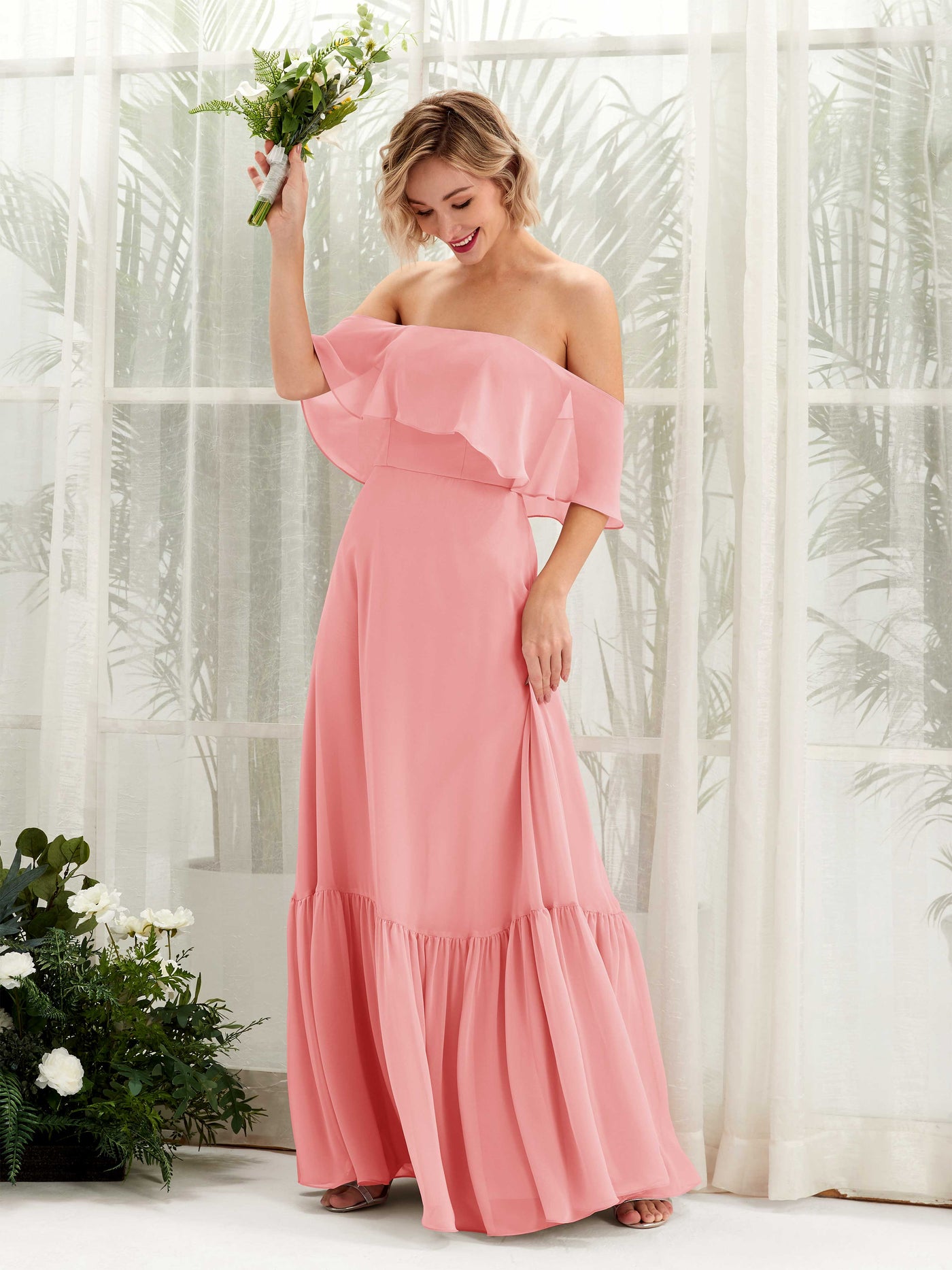 A-line Off Shoulder Chiffon Bridesmaid Dress - Ballet Pink (81224540)#color_ballet-pink