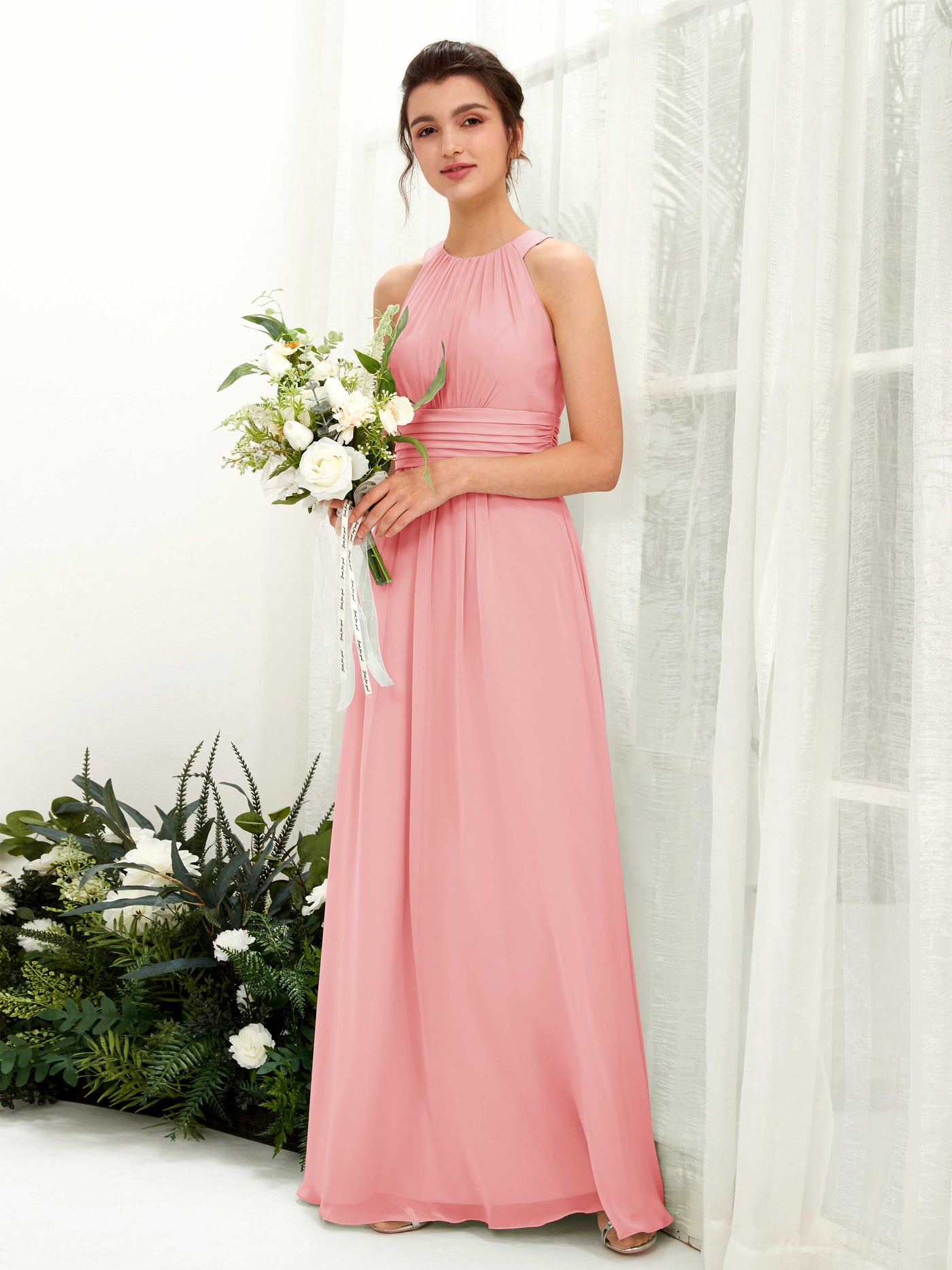 A-line Round Sleeveless Chiffon Bridesmaid Dress - Ballet Pink (81221540)#color_ballet-pink