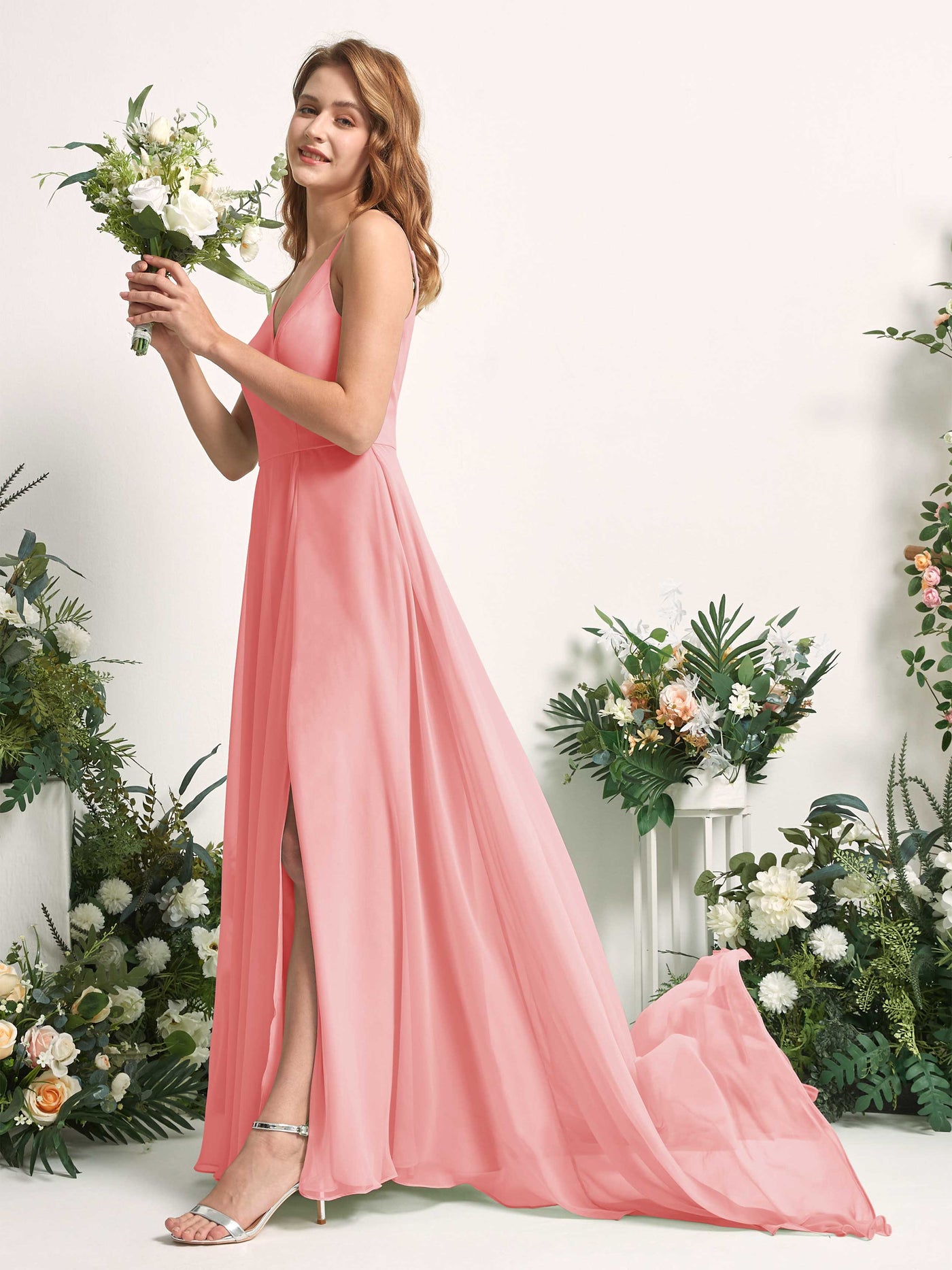 Bridesmaid Dress A-line Chiffon Spaghetti-straps Full Length Sleeveless Wedding Party Dress - Ballet Pink (81227740)#color_ballet-pink