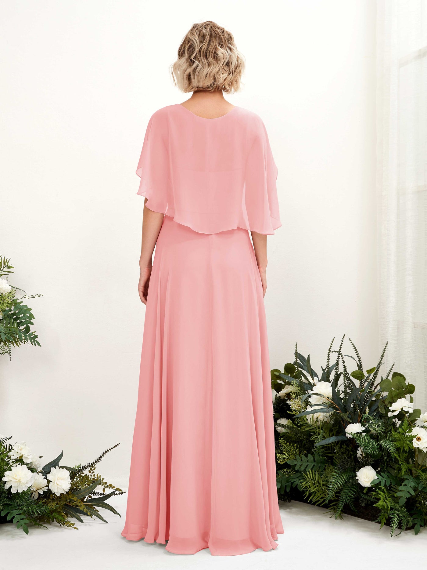 A-line V-neck Short Sleeves Chiffon Bridesmaid Dress - Ballet Pink (81224440)#color_ballet-pink
