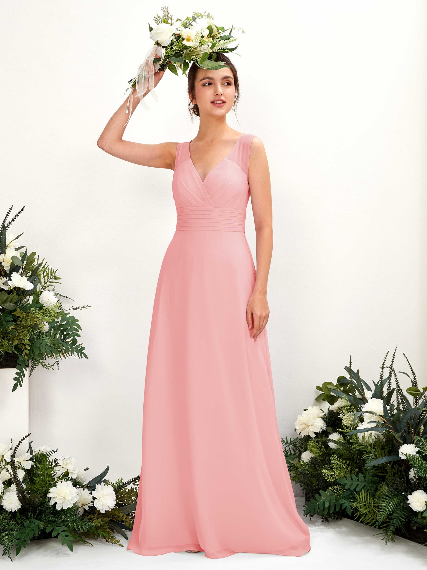 A-line V-neck Sleeveless Chiffon Bridesmaid Dress - Ballet Pink (81220940)#color_ballet-pink