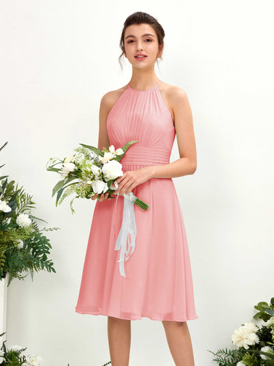 Carlyna Cathie A-Line Ballet Pink Bridesmaid Dress Knee-Length Sleeveless Round Neck Dress Front View #color_ballet-pink