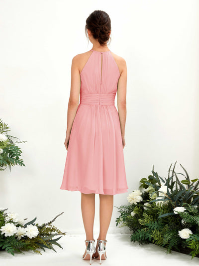 Carlyna Cathie A-Line Ballet Pink Bridesmaid Dress Knee-Length Sleeveless Round Neck Dress Back View #color_ballet-pink
