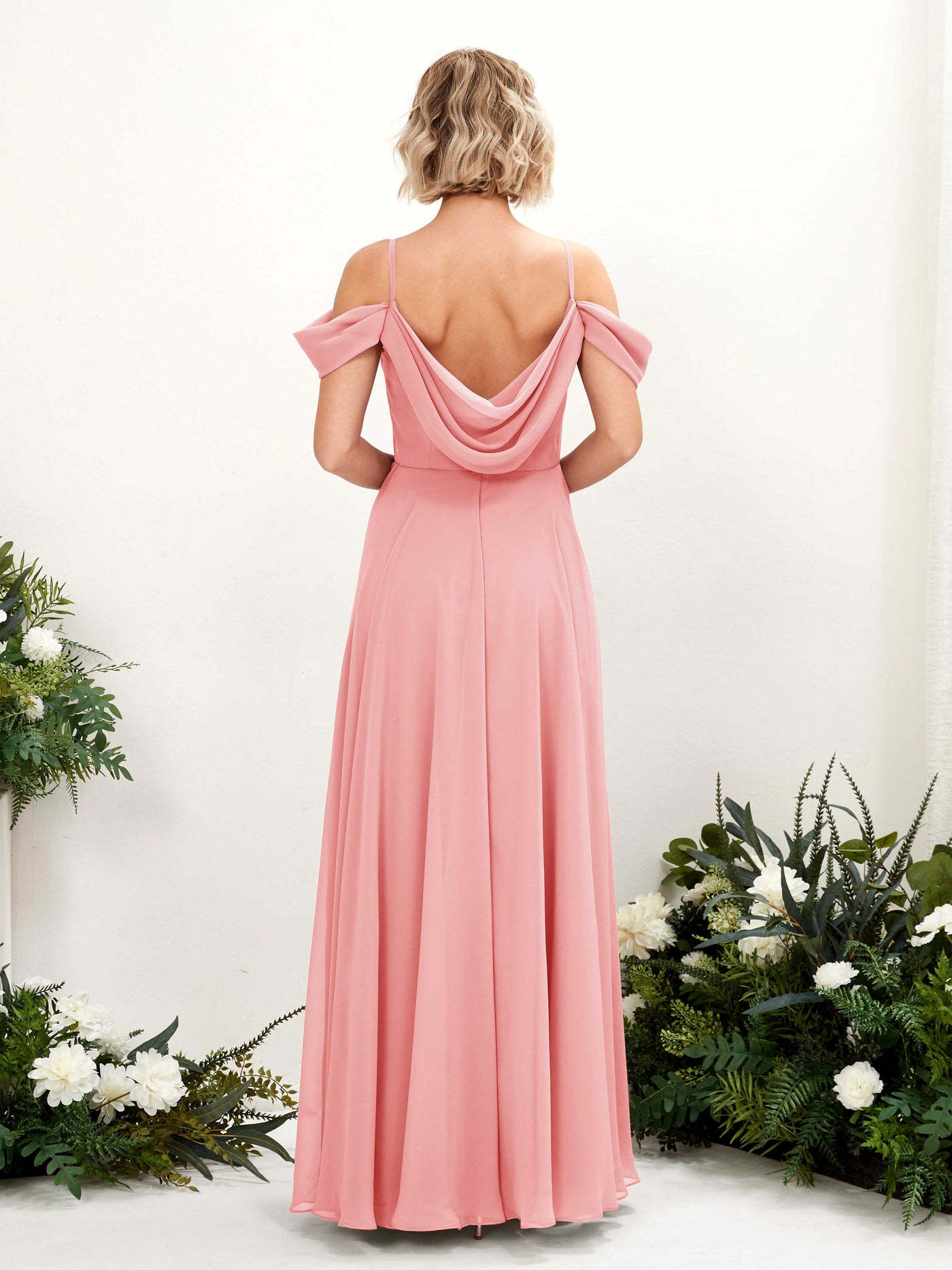 Off Shoulder Straps V-neck Sleeveless Chiffon Bridesmaid Dress - Ballet Pink (81224940)#color_ballet-pink