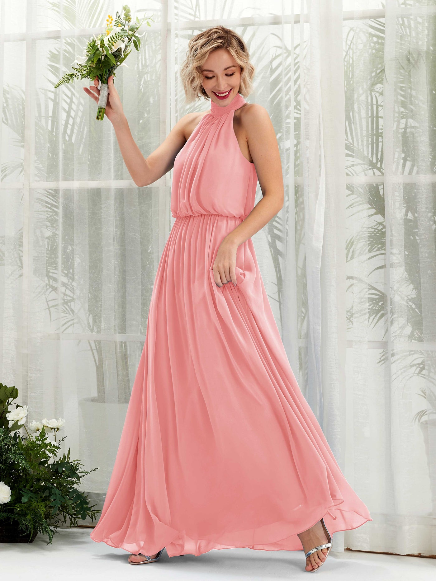 Halter Sleeveless Chiffon Bridesmaid Dress - Ballet Pink (81222940)#color_ballet-pink