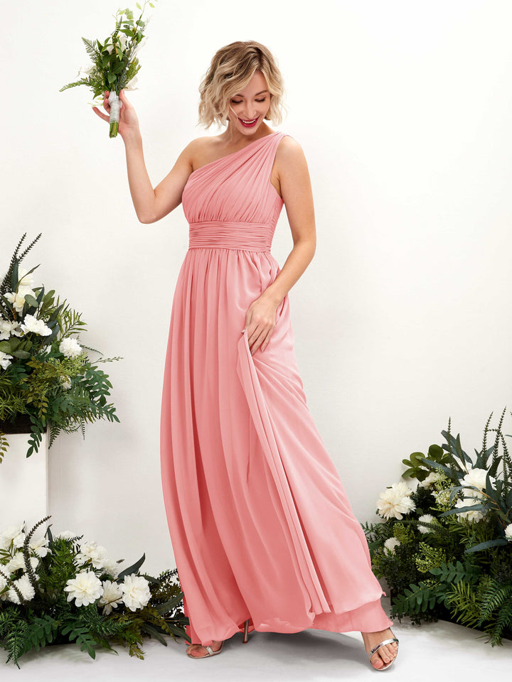 One Shoulder Sleeveless Chiffon Bridesmaid Dress - Ballet Pink (81225040)