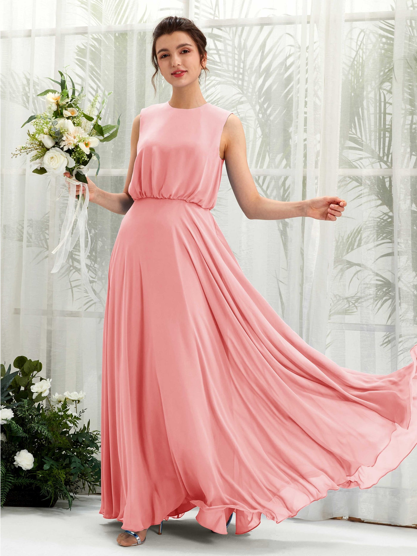 Round Sleeveless Chiffon Bridesmaid Dress - Ballet Pink (81222840)#color_ballet-pink