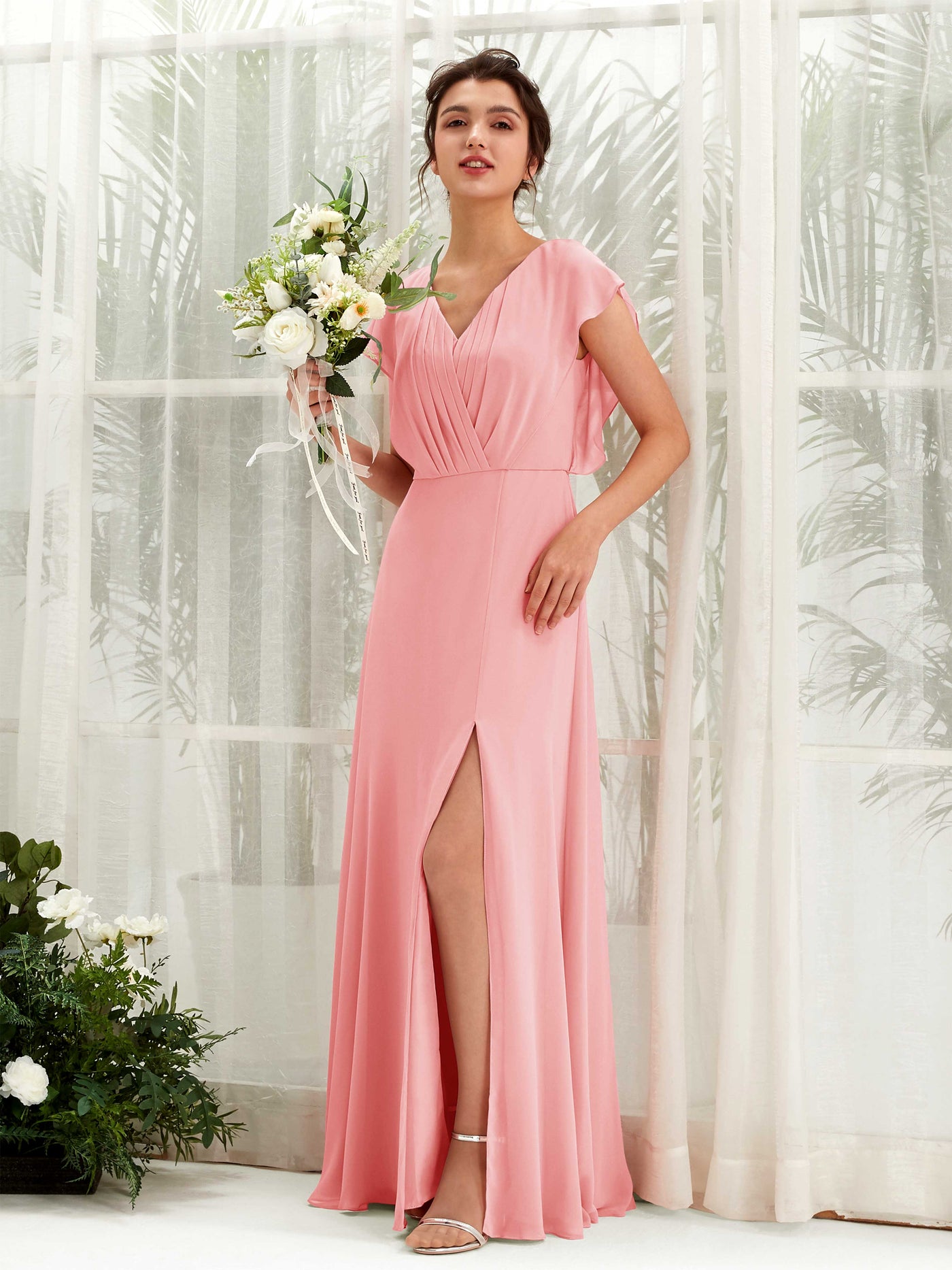 V-neck Cap Sleeves Bridesmaid Dress - Ballet Pink (81225640)#color_ballet-pink