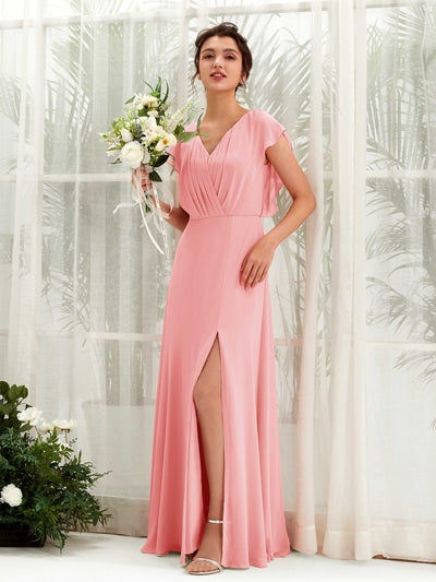 Carlyna Annie A-Line Ballet Pink Bridesmaid Dress Maxi Cap Sleeve V-Neck Dress Front View #color_ballet-pink