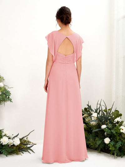 Carlyna Annie A-Line Ballet Pink Bridesmaid Dress Maxi Cap Sleeve V-Neck Dress Back View #color_ballet-pink