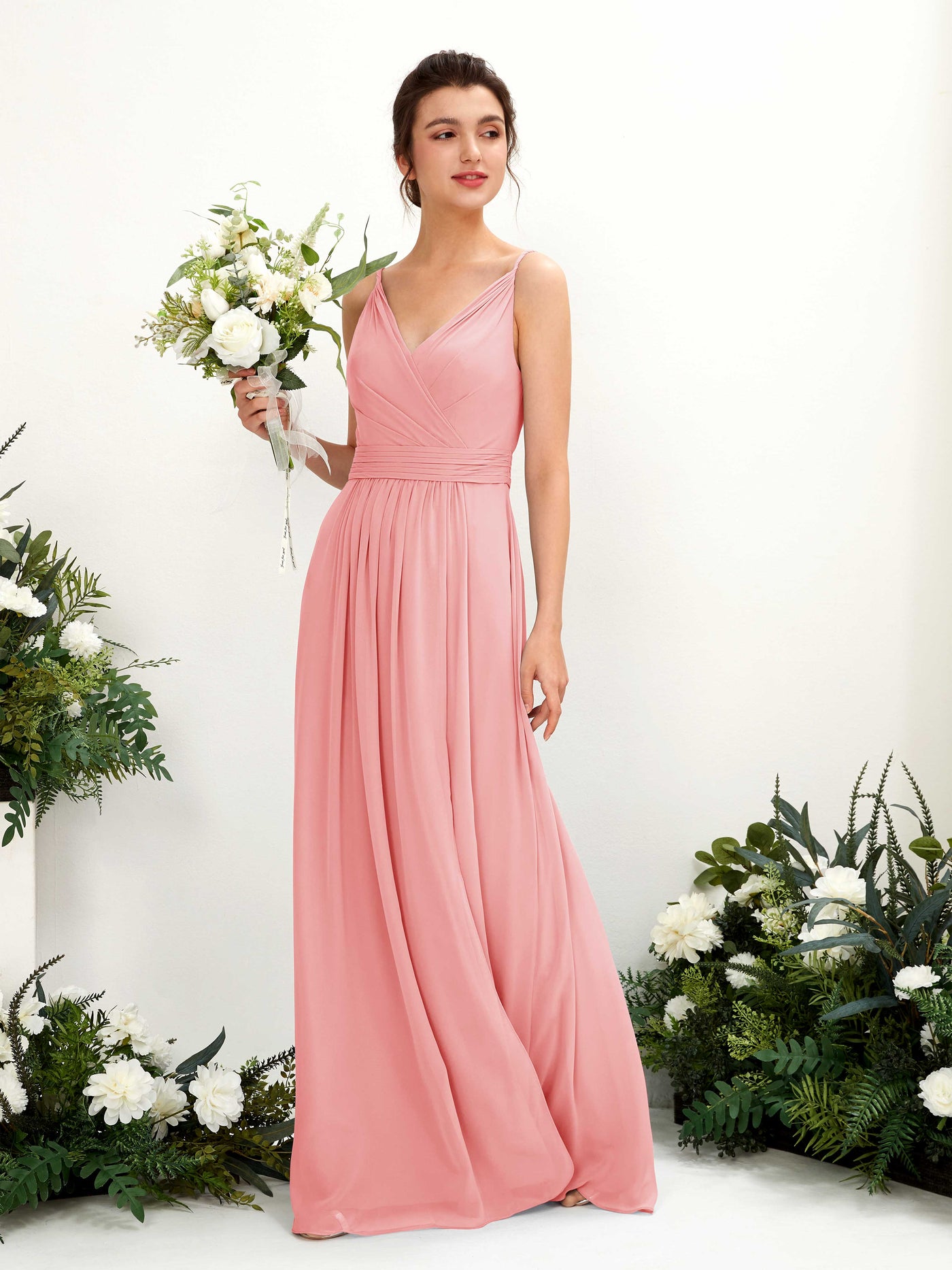 Spaghetti-straps V-neck Sleeveless Bridesmaid Dress - Ballet Pink (81223940)#color_ballet-pink