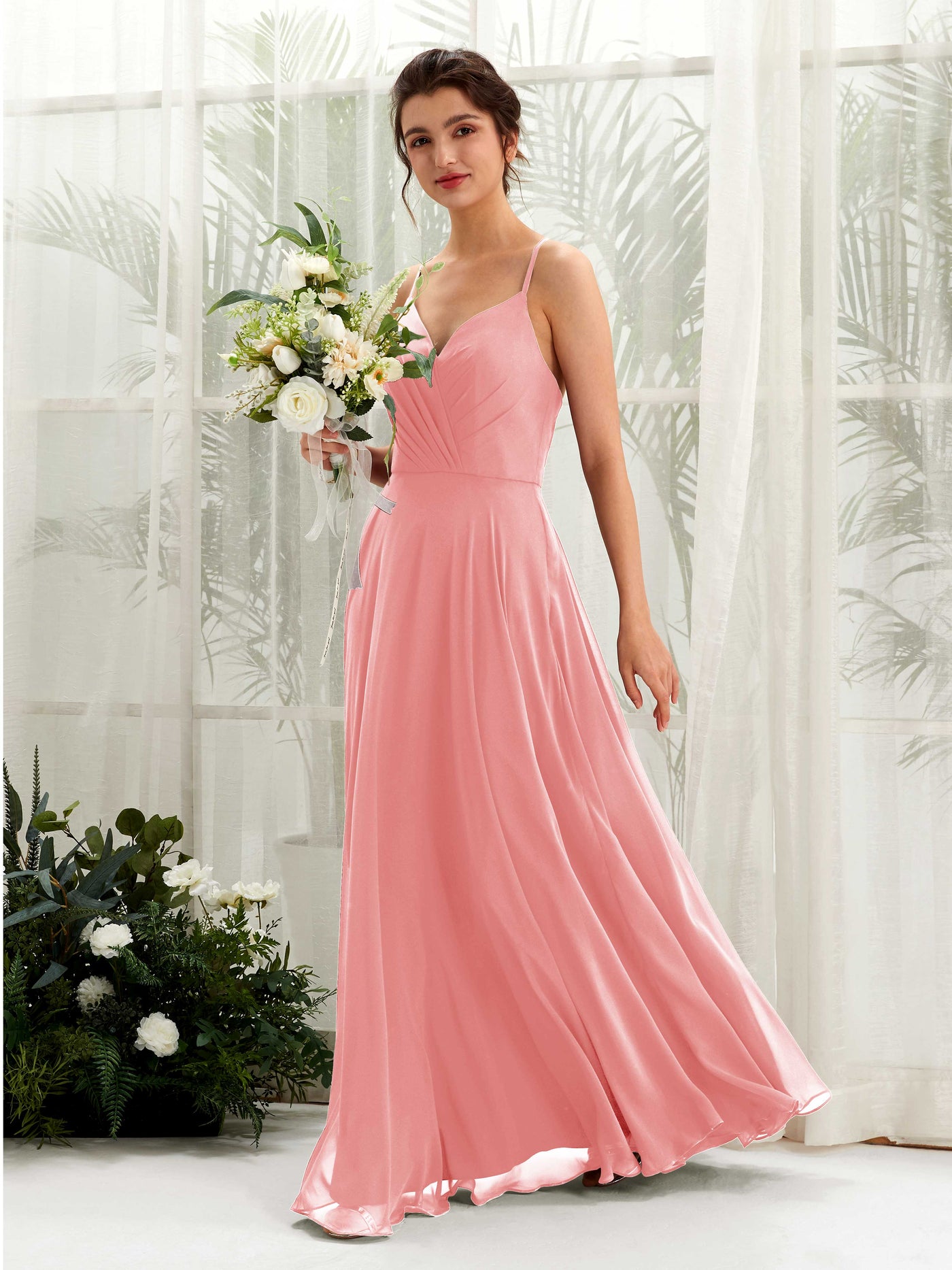 Spaghetti-straps V-neck Sleeveless Bridesmaid Dress - Ballet Pink (81224240)#color_ballet-pink