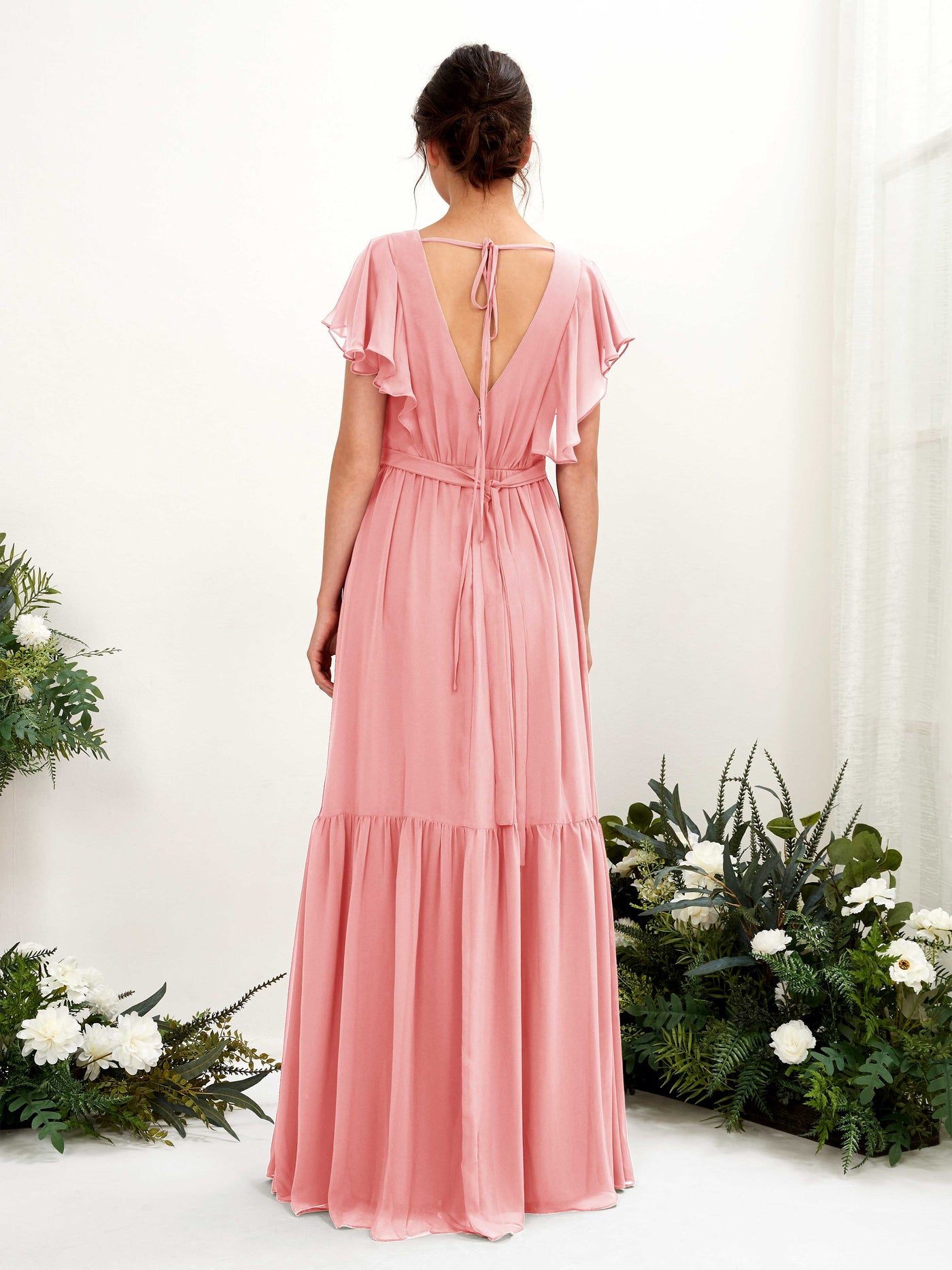 V-neck Cap Sleeves Chiffon Bridesmaid Dress - Ballet Pink (81225940)#color_ballet-pink