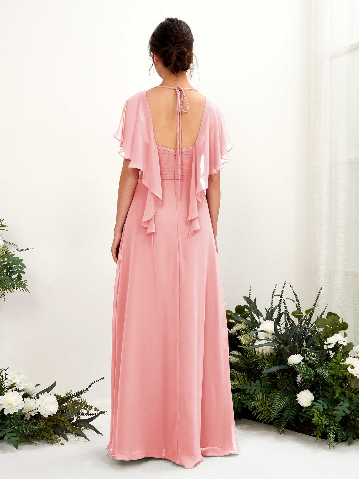 V-neck Short Sleeves Chiffon Bridesmaid Dress - Ballet Pink (81226140)#color_ballet-pink