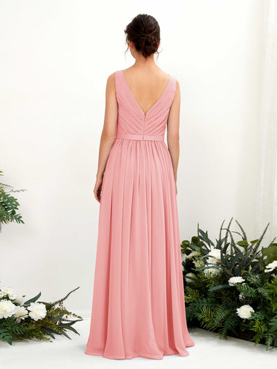 Carlyna Barbara A-Line Ballet Pink Bridesmaid Dress Maxi Sleeveless V-Neck Dress Back View #color_ballet-pink