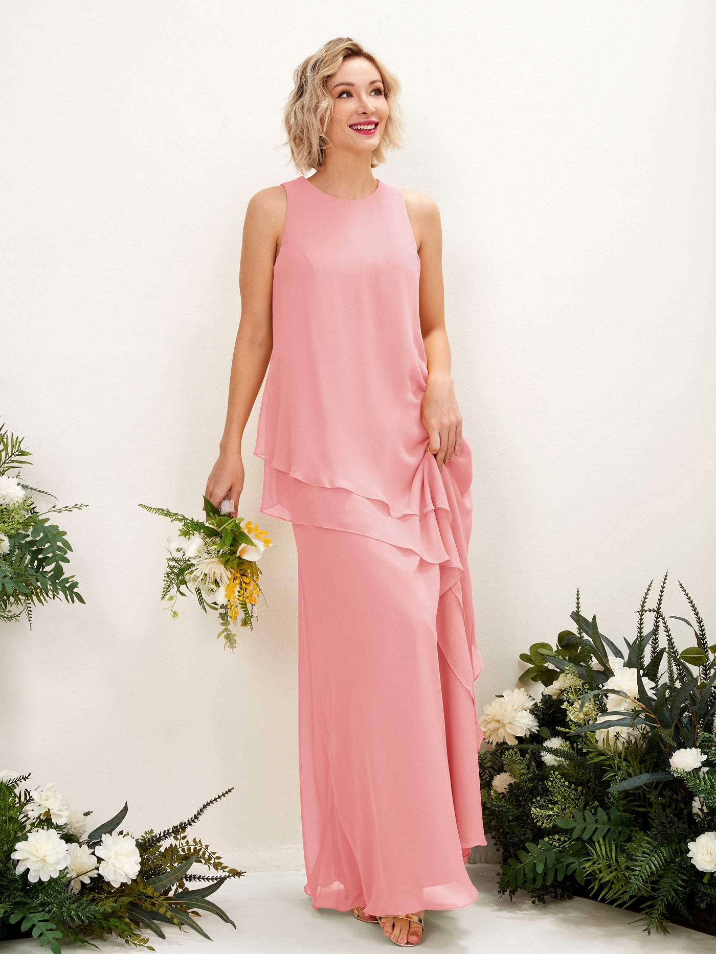 Round Sleeveless Chiffon Bridesmaid Dress - Ballet Pink (81222340)#color_ballet-pink