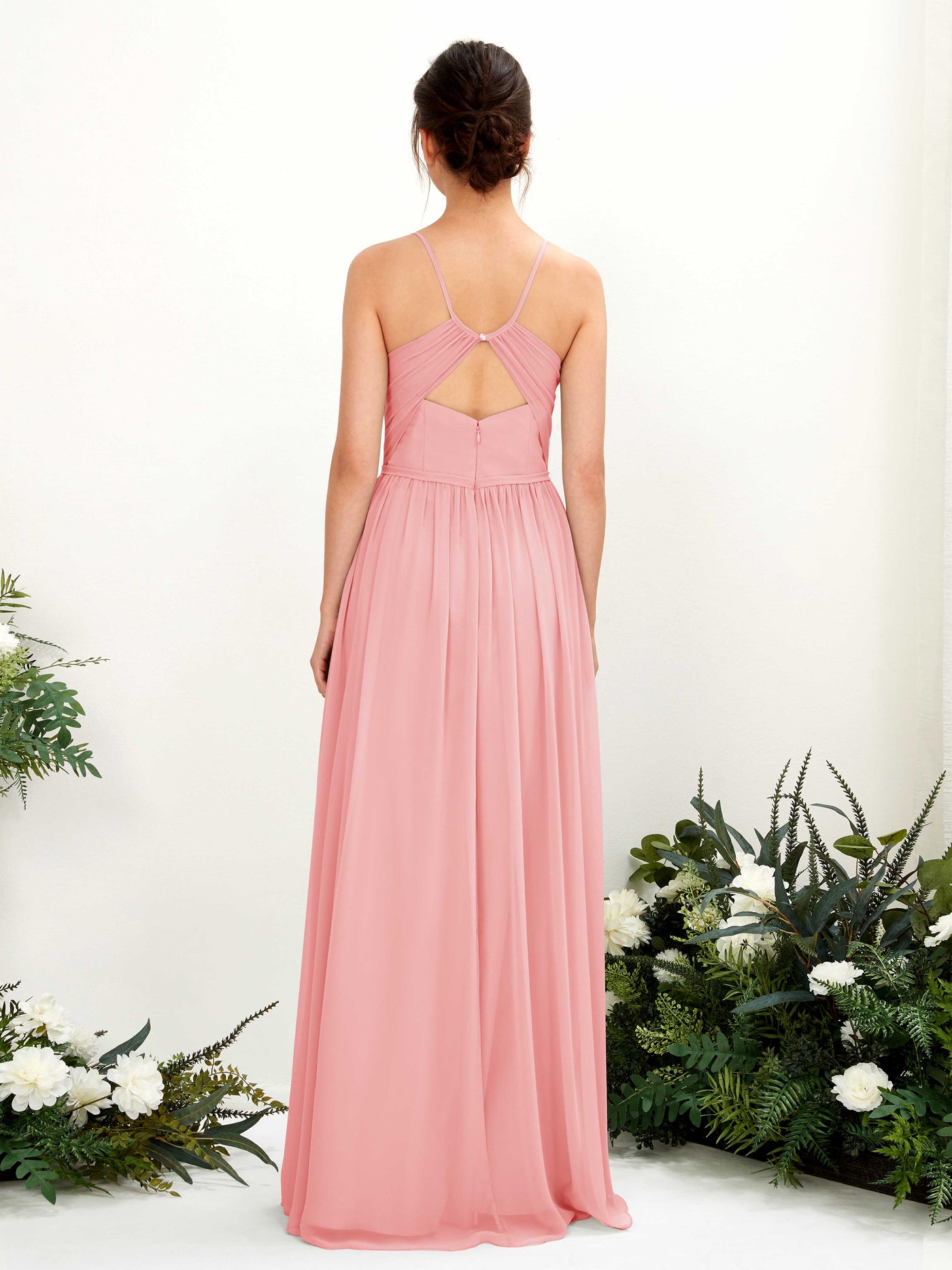Spaghetti-straps V-neck Chiffon Bridesmaid Dress - Ballet Pink (81221440)#color_ballet-pink