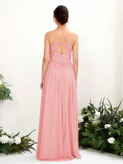 Carlyna Angela A-Line Ballet Pink Bridesmaid Dress Maxi Sleeveless V-Neck Dress Back View #color_ballet-pink