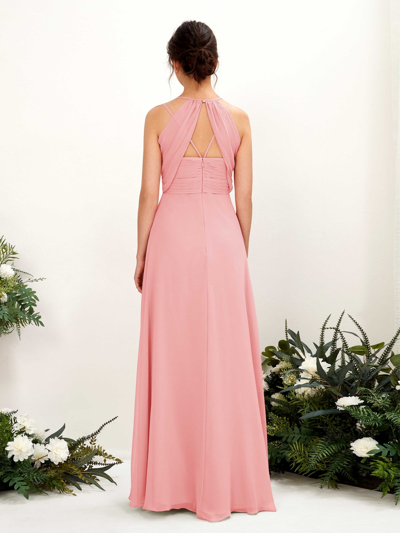 Straps V-neck Sleeveless Chiffon Bridesmaid Dress - Ballet Pink (81225440)#color_ballet-pink