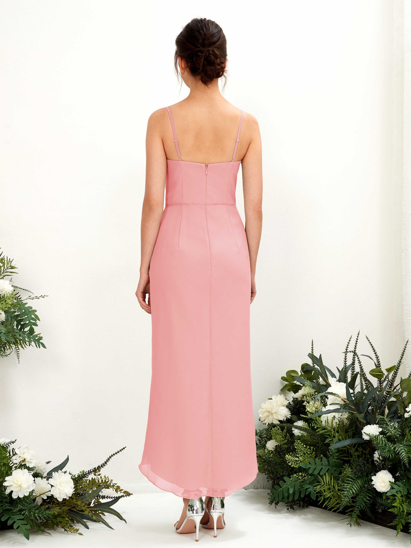 Spaghetti-straps V-neck Sleeveless Chiffon Bridesmaid Dress - Ballet Pink (81221340)#color_ballet-pink