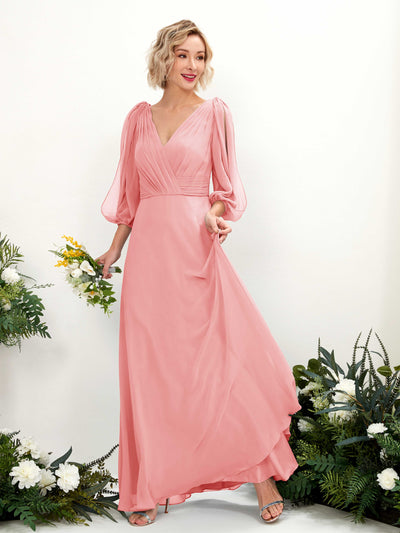 Carlyna Antonia A-Line Ballet Pink Bridesmaid Dress Maxi Three Quarter Sleeve V-Neck Dress Front View #color_ballet-pink