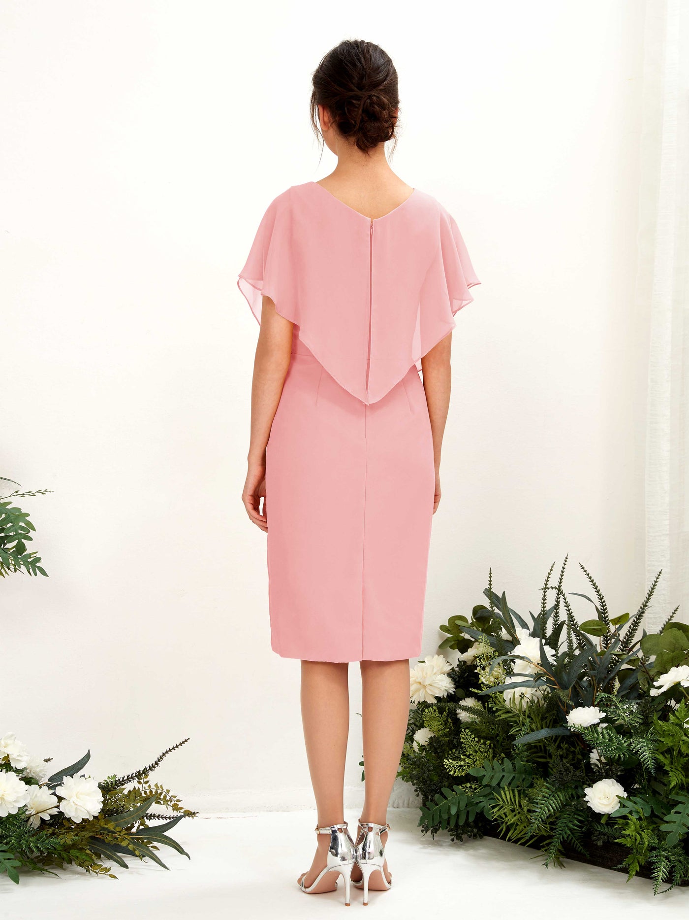 V-neck Short Sleeves Chiffon Bridesmaid Dress - Ballet Pink (81222240)#color_ballet-pink