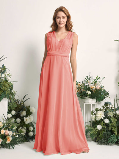 Carlyna Carolyn Convertible Peach Pink Bridesmaid Dress Maxi Sleeveless Sweetheart Dress Side View 3 #color_peach-pink