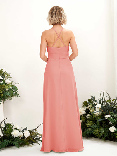 Carlyna Frances A-Line Peach Pink Bridesmaid Dress Maxi Sleeveless Round Neck Dress Back View #color_peach-pink