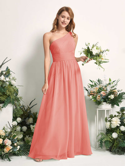 Carlyna Pandora A-Line Peach Pink Bridesmaid Dress Maxi Sleeveless One Shoulder Dress #color_peach-pink