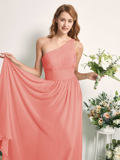 Carlyna Pandora A-Line Peach Pink Bridesmaid Dress Maxi Sleeveless One Shoulder Dress #color_peach-pink