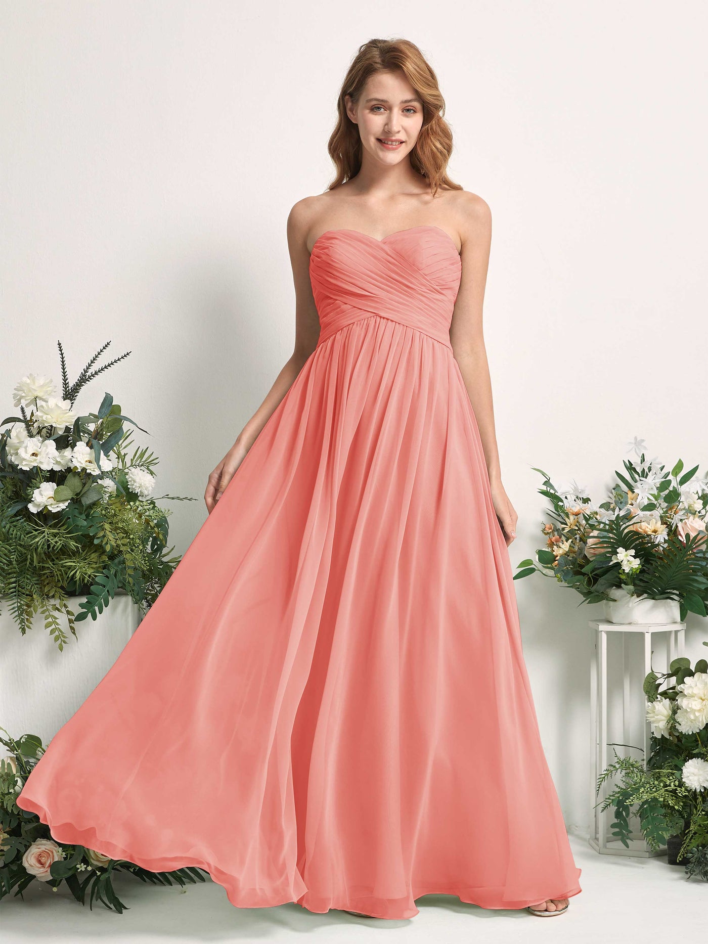 Bridesmaid Dress A-line Chiffon Sweetheart Full Length Sleeveless Wedding Party Dress - Peach Pink (81226929)#color_peach-pink