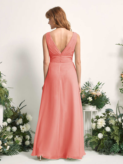 Carlyna Mollie A-Line Peach Pink Bridesmaid Dress Maxi Sleeveless V-Neck Dress #color_peach-pink
