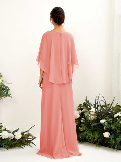 Carlyna Savin Sheath Peach Pink Bridesmaid Dress Maxi Cap Sleeve Boat Neck Dress #color_peach-pink
